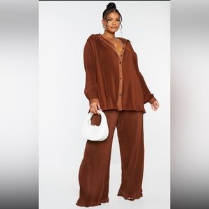 PrettyLittleThing Chocolate Plisse Set